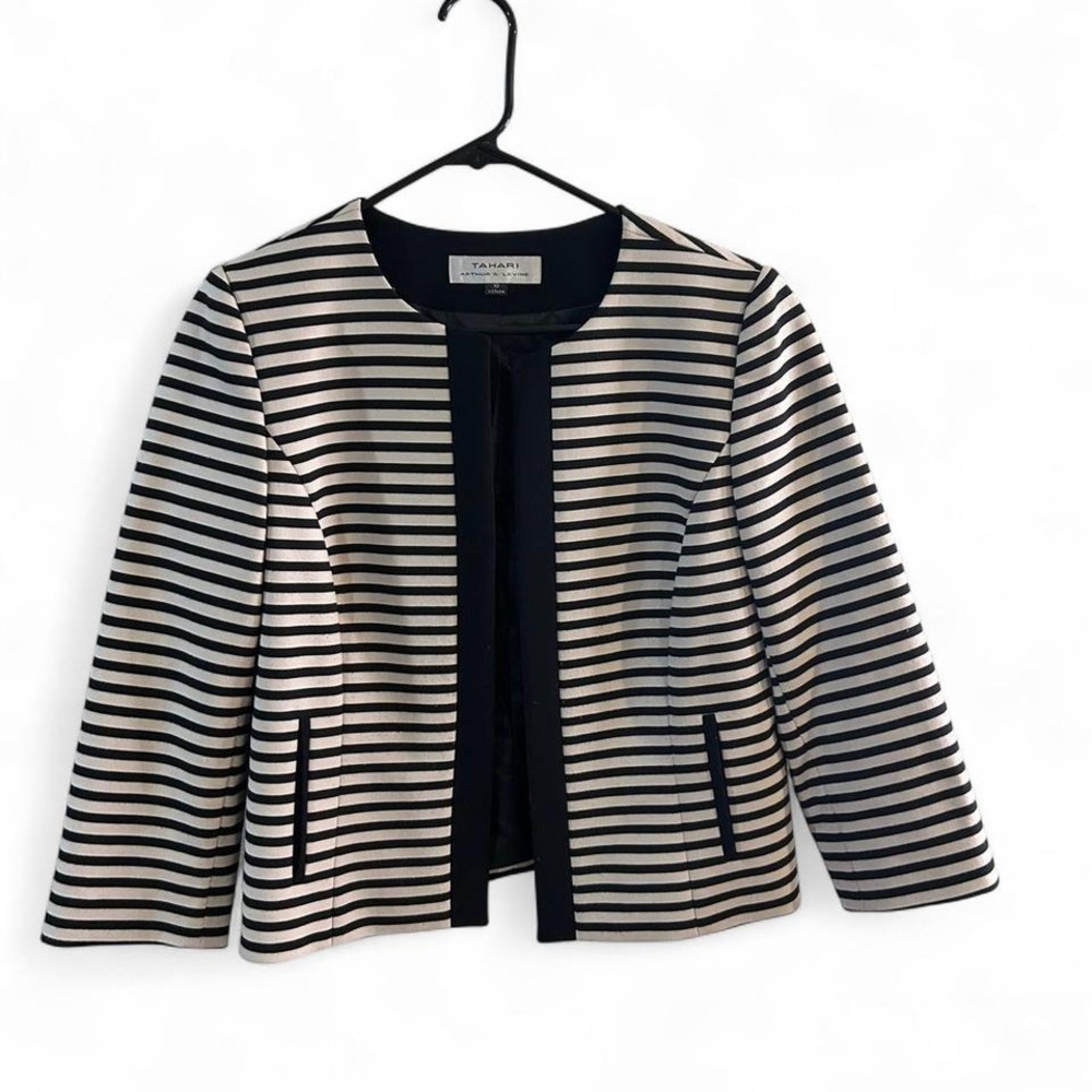 Tahari black & tan striped jacket